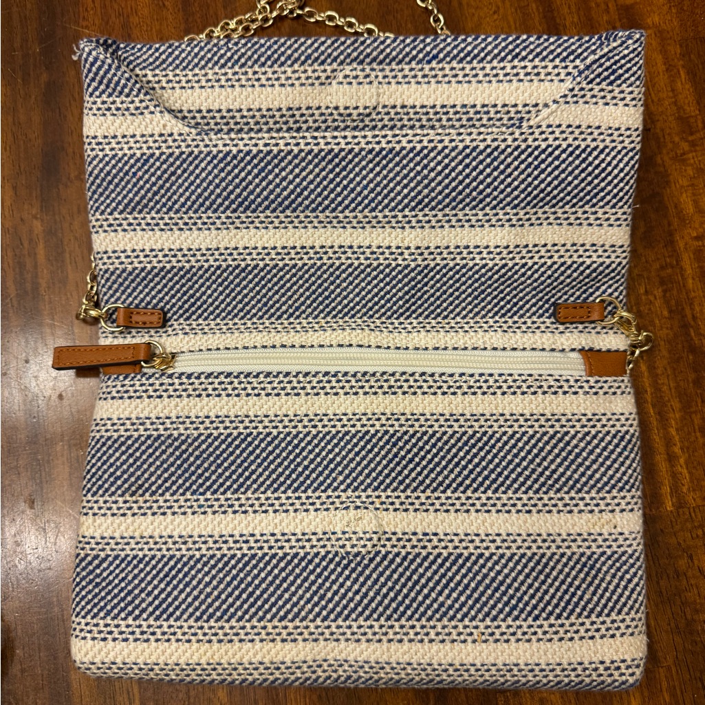 Market & Spruce Canvas Fold Over Crossbody Purse Blue And Cream Gold Cha — image 4 of 8